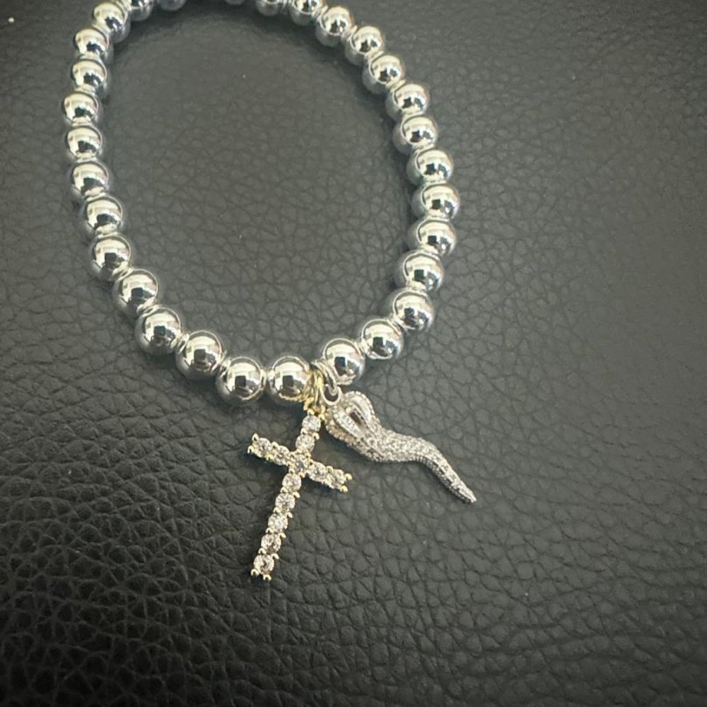 14k Plated over Brass Silver Beaded Bracelet